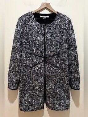 Peter Nygard Black, White & Silver Long Open Front Duster Jacket - Women’s 12